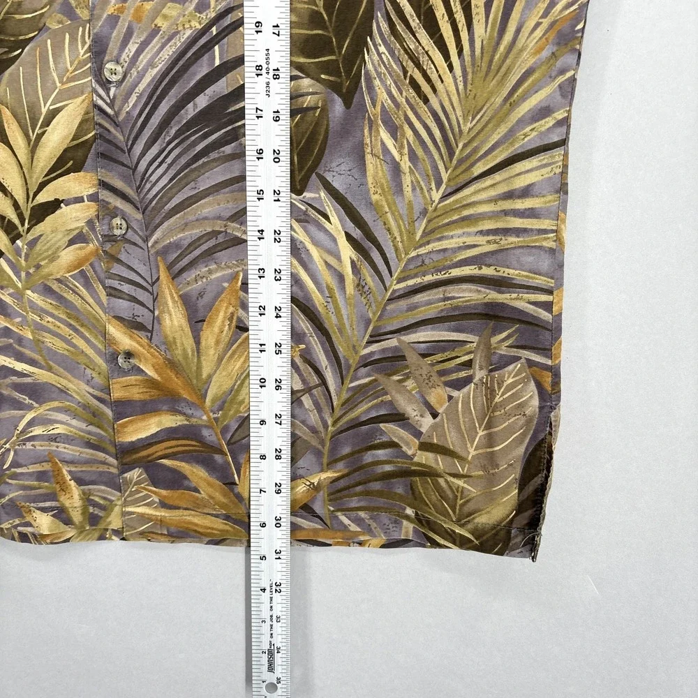 Tori Richard Shirt Mens Large Brown Gray Yellow Leaf Aloha Cotton Lawn Vintage‎